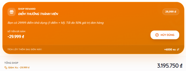Dùng Xu tích lũy (Loyalty Points) trừ tiền